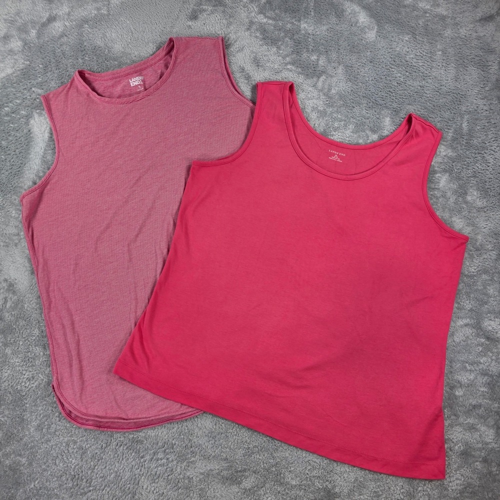 Lands End Striped Solid Tank Top Bundle Pink XL Women Sleeveless Lot Preppy